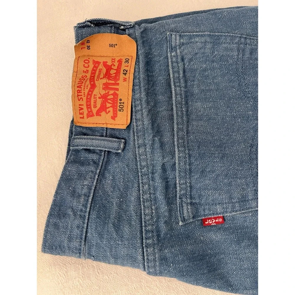 2015 Levis 501 Jeans White Oak Cone Mills Denim Neppy Sailor Blue 42x30 (40x28.5